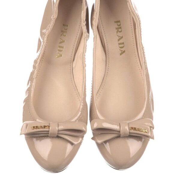Prada Leather Ballet Tan Cream Flats Shoes Cirpia Size 7,5 - Picture 1 of 15